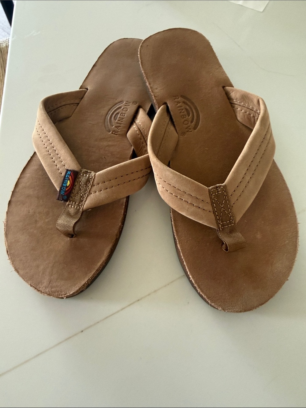 Rainbow kid’s Premier Leather Flip Flops in Tan